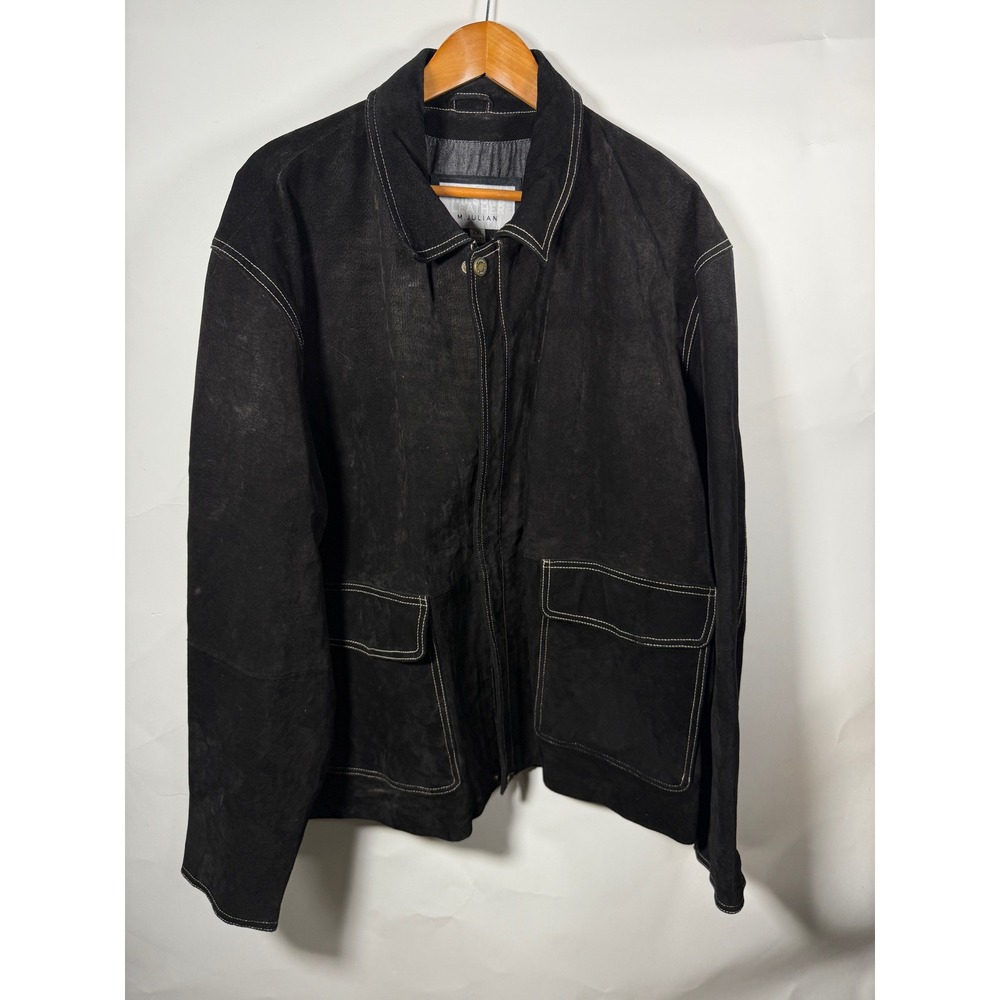 M JULIAN Mens Black Suede Jacket Full Zip Contrast Stitch Pockets‎ Size 2XL